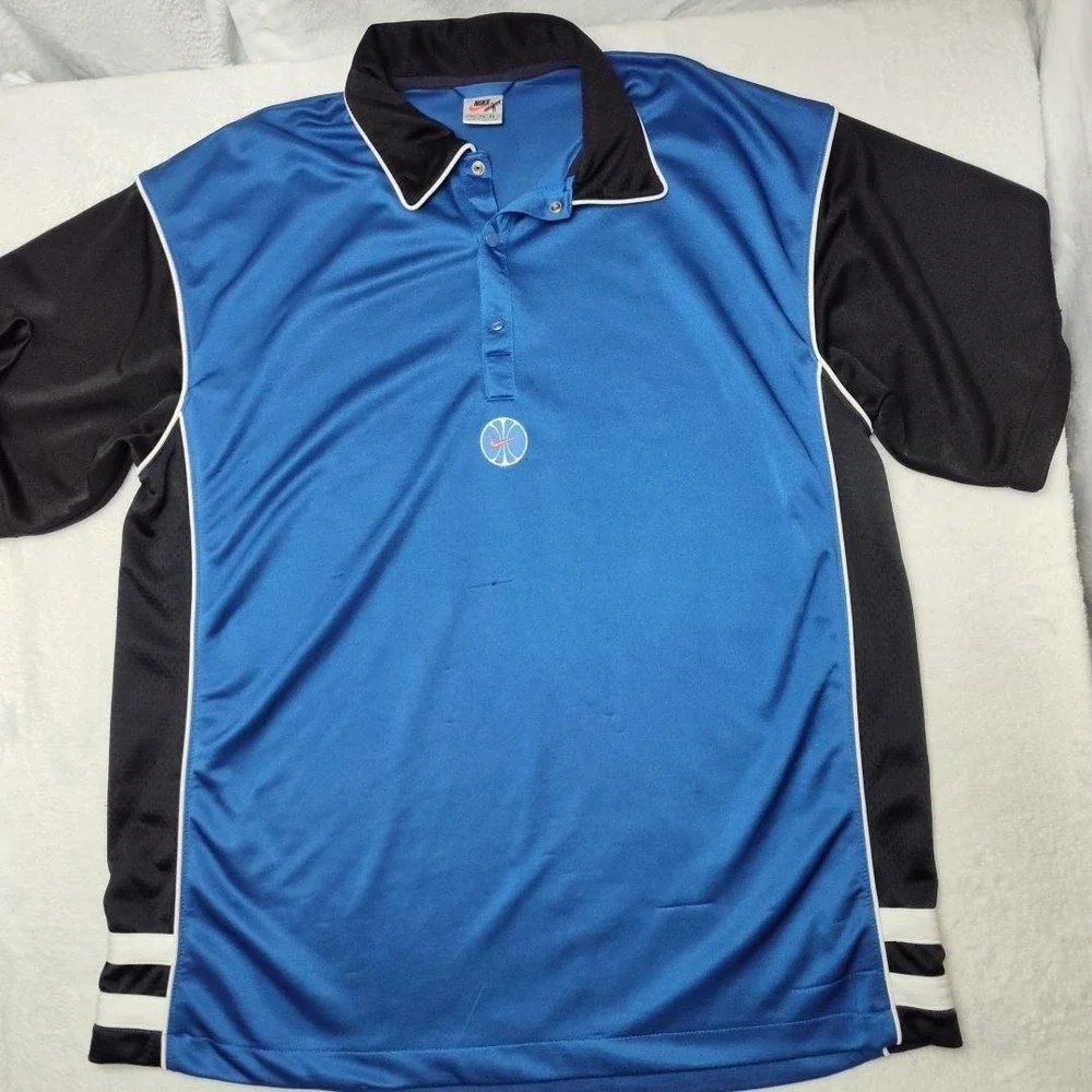 Vintage Nike‎ Basketball Polo Shirt Men XL Blue Black Y2K Colorblock Mesh Jersey
